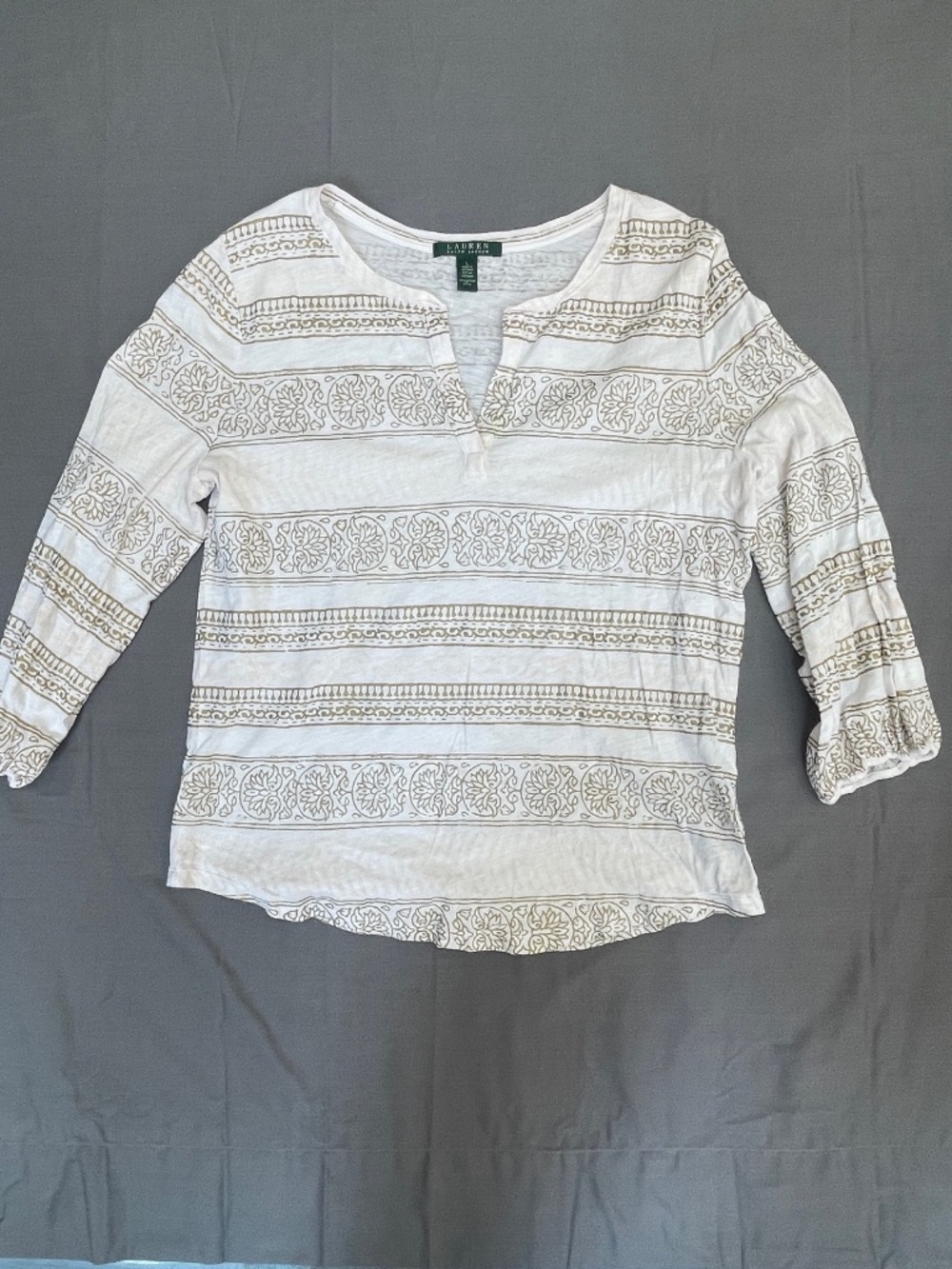 Lauren/Ralph Lauren Geometric Henley Blouse